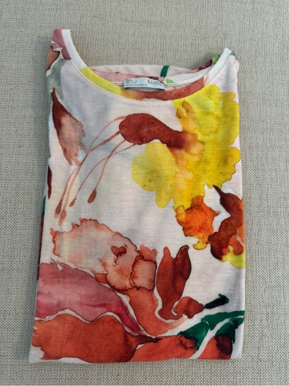 Zara Floral Watercolor Short Sleeve Top - White, Yellow, Rust, Pink, Green
